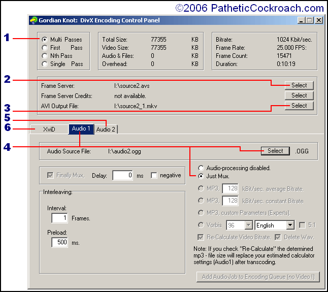 Gordian Knot screenshot : DivX Encoding Control Panel 1